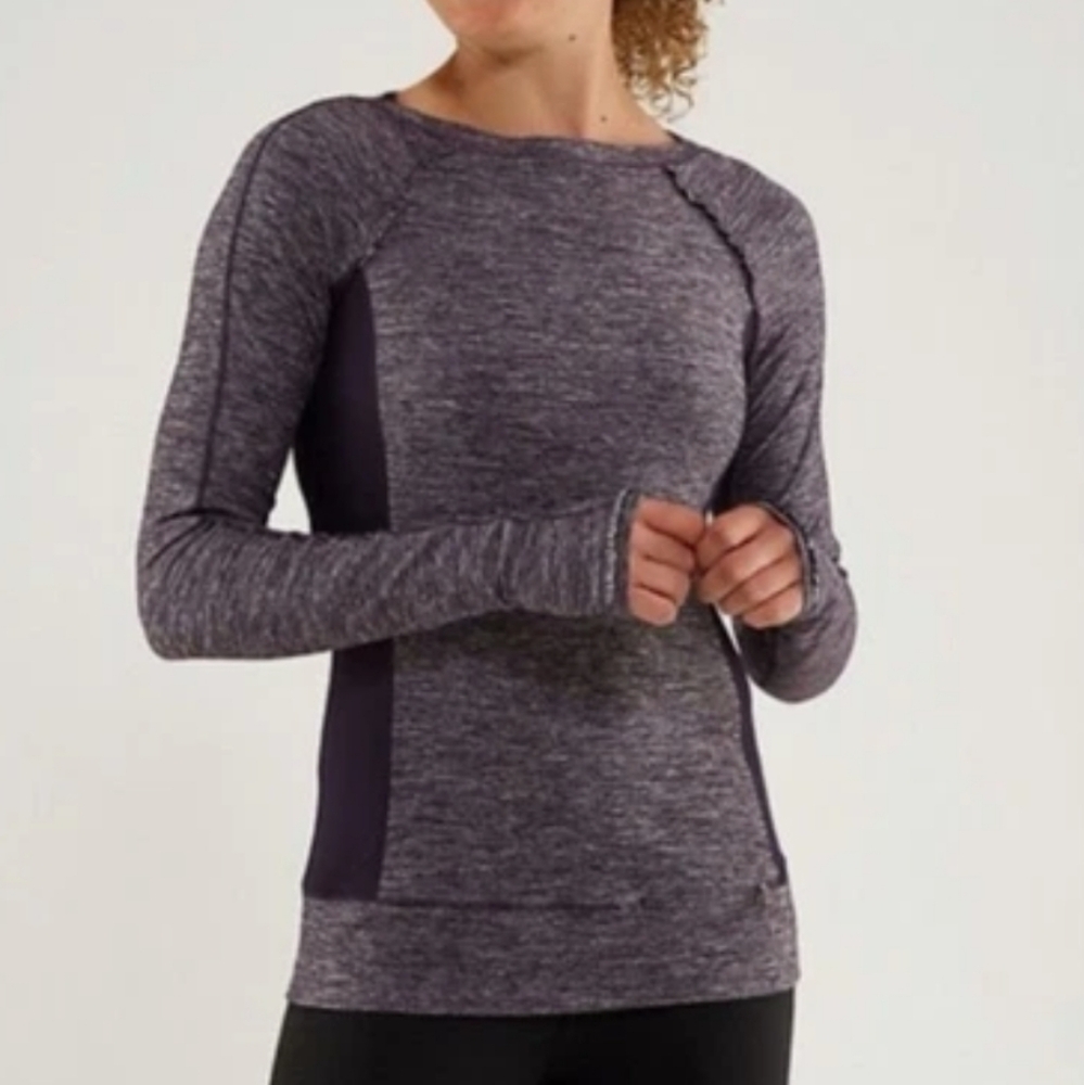 Lululemon Full Tilt Ruffle Long Sleeve Shirt Heathered Black Womens Size 6